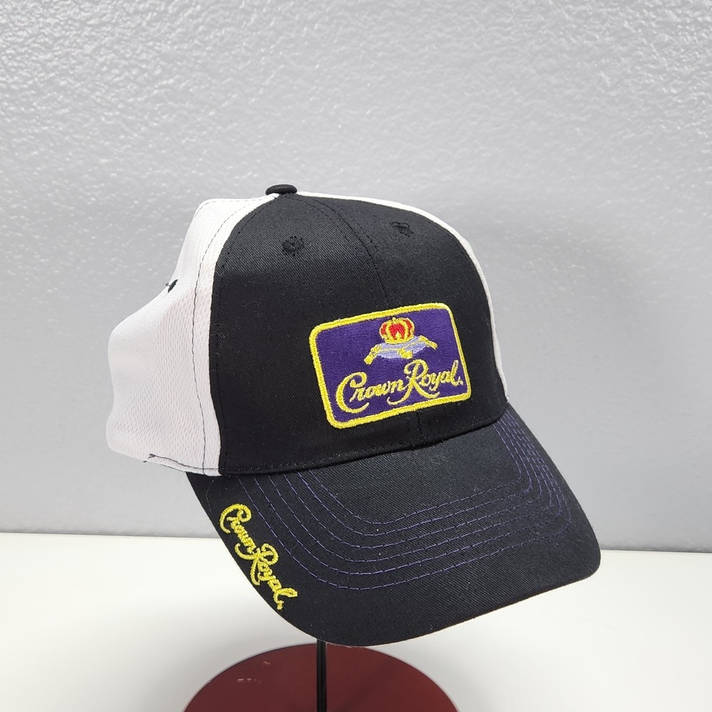 Crown Royal Baseball Hat Adult Black White SnapBack Whiskey Liquor Embroidered